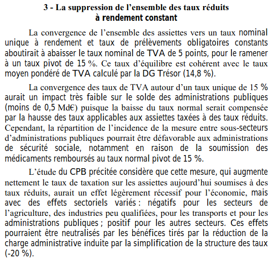 Texte sur la suppression de l'ensemble des taux réduits à rendement constant